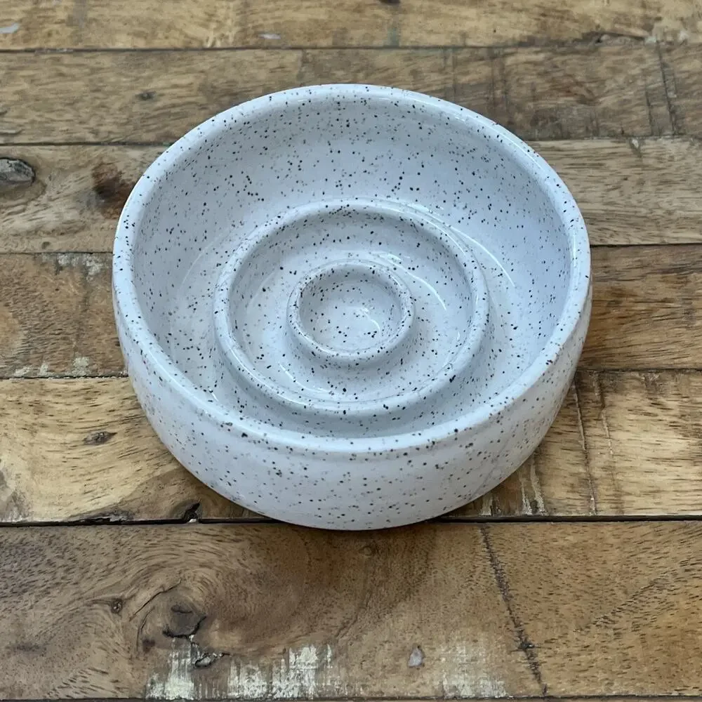 Swanky Ceramics Slow Feed Dog Bowl 5 inches Swirl Bottom White Speckle Finish